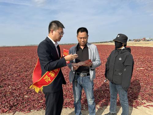 图为基层团场社保所工作人员进田间地头向农户宣讲社保政策